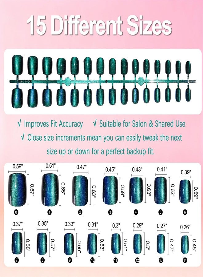 Allstarry Cat Eye Press on Nails, 15 Full Sizes Range Cat Eye Nails Press Ons 4 Changing Colors Cateye Presson Nail for Women 120pcs Chameleon Glossy Short Square Fake Nail Tips Stick DIY Salon - Image 2